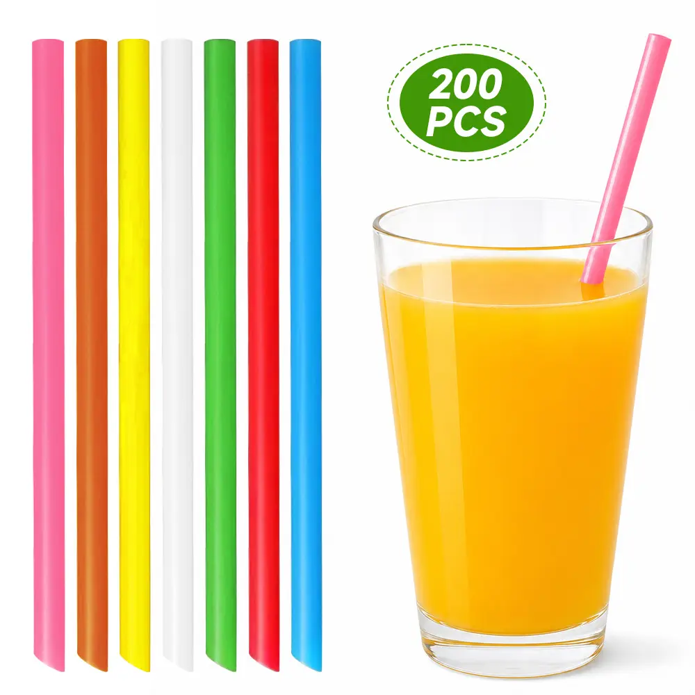 200 Pcs Wide Plastic Straws for Adults, 9.45 Inch Long Individually Wrapped Disposable Straws in Multi Colors for Boba Tea, Party & Restaurants, Smoothie, Food Trucks, Angled Tip, Cut Shorter To Fit Smaller Cups, Food Grade Material