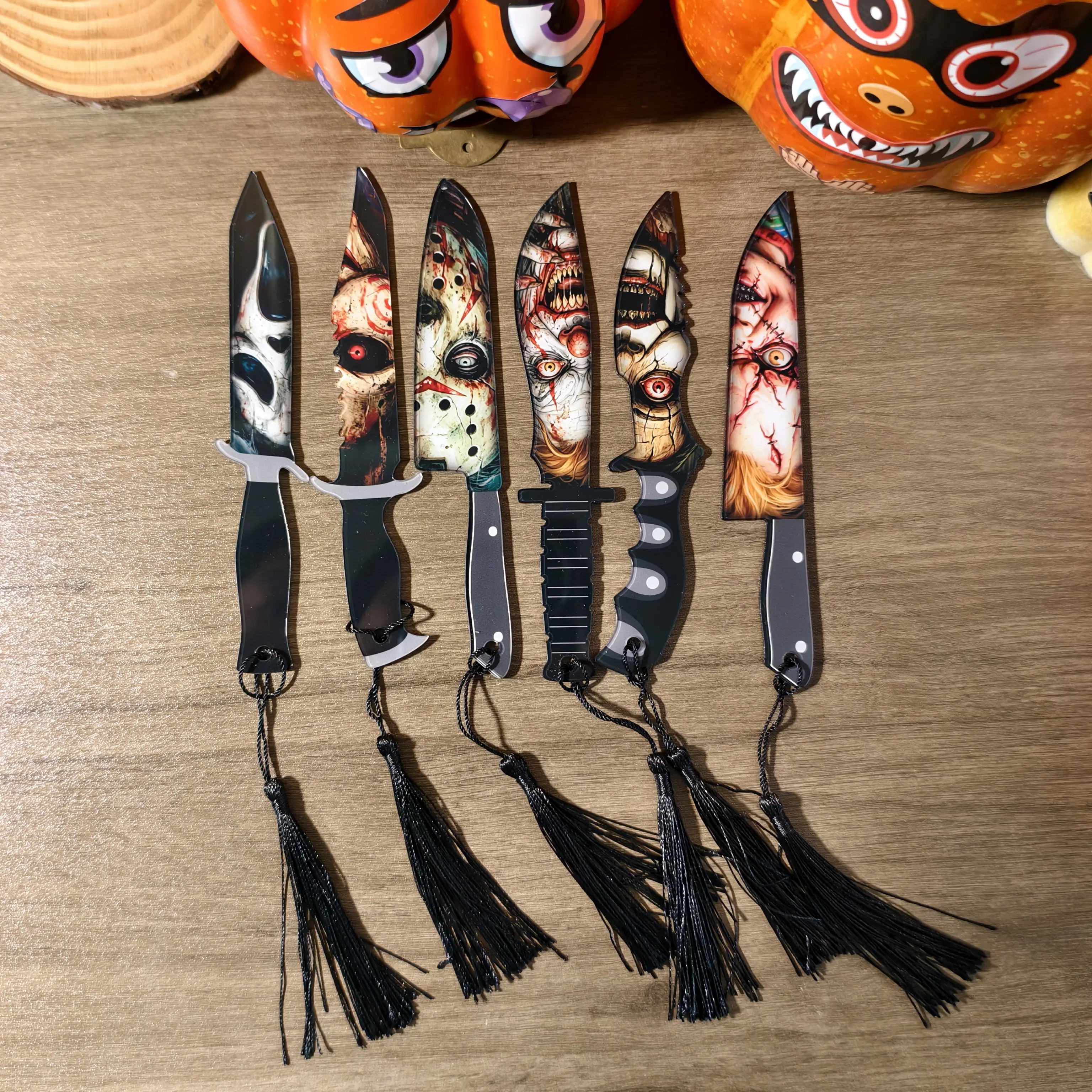 6pcs Acrylic Goth Horror Movie Knife Bookmark Set, Ghostface Gothic Dagger Page Accessories - Unisex Reading Gifts for Horror Fans