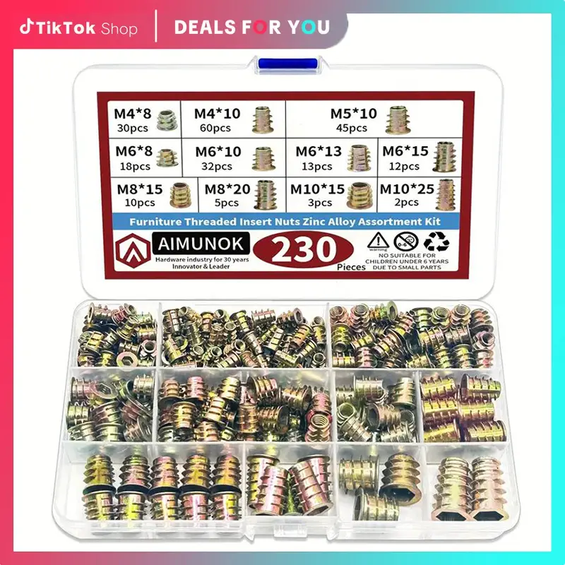 Threaded Insert Nuts, M4 M5 M6 M8 M10 Hex Socket Drive Furniture Screw Nut Assortment Kit, High Quality Fastener for Home Use, Woodworking, Cabinet Assembly, Furniture Repair, DIY Projects, Garage Hardware, Industrial Grade & Dealsforyoudays