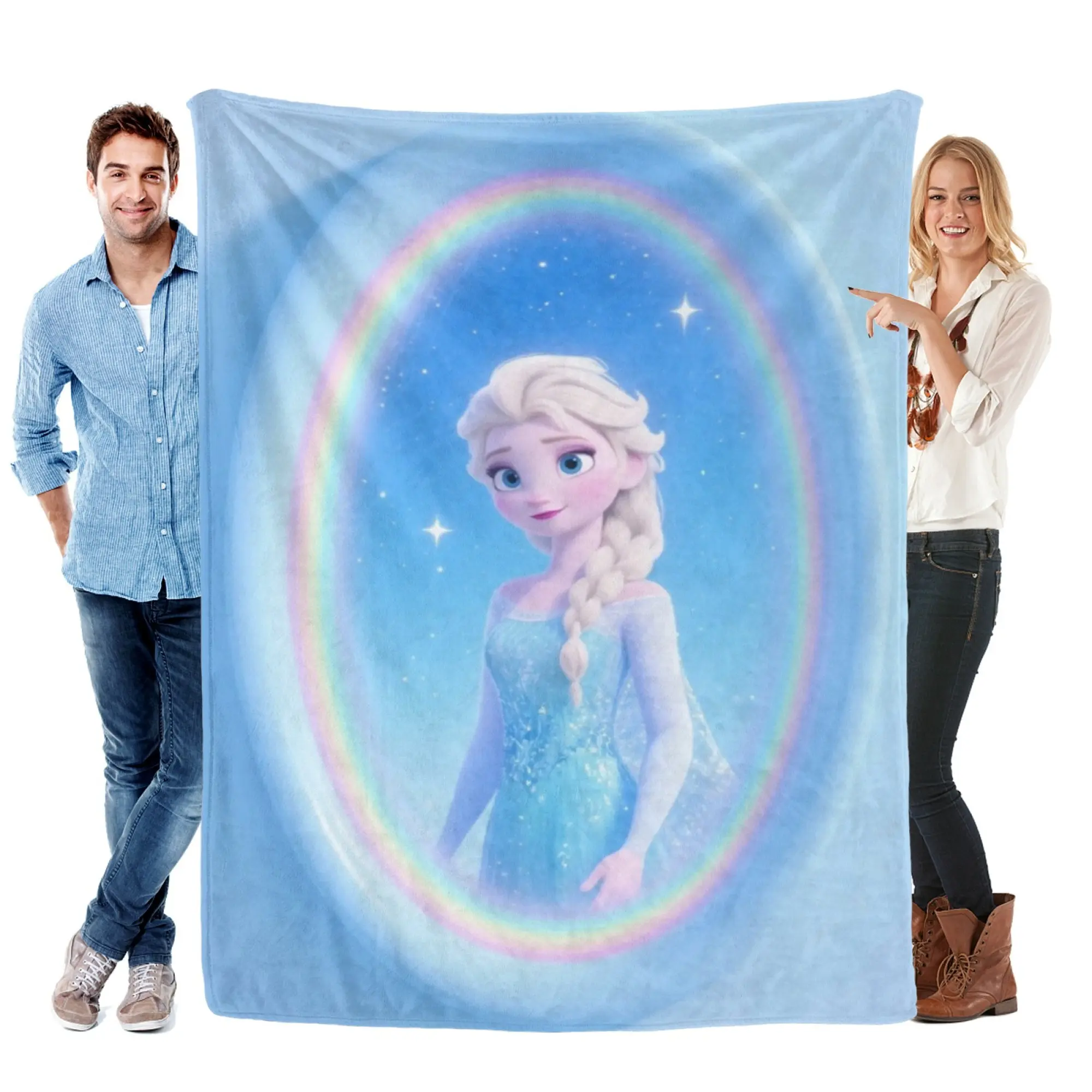 [SummerVibes] DISNEY CLASSIC Frozen Elsa Rainbow Soft Flannel Blanket, Vibrant 2D Print Throw for Home, Couch & Kids