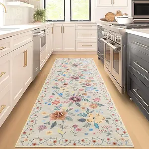 Garvee Floral Runner Rug 2x6 Kitchen Runners, Washable Non Slip for Hallway Bedroom Soft Ultra-Thin Flower Carpet Runner Indoor Rug Runners, Beige
