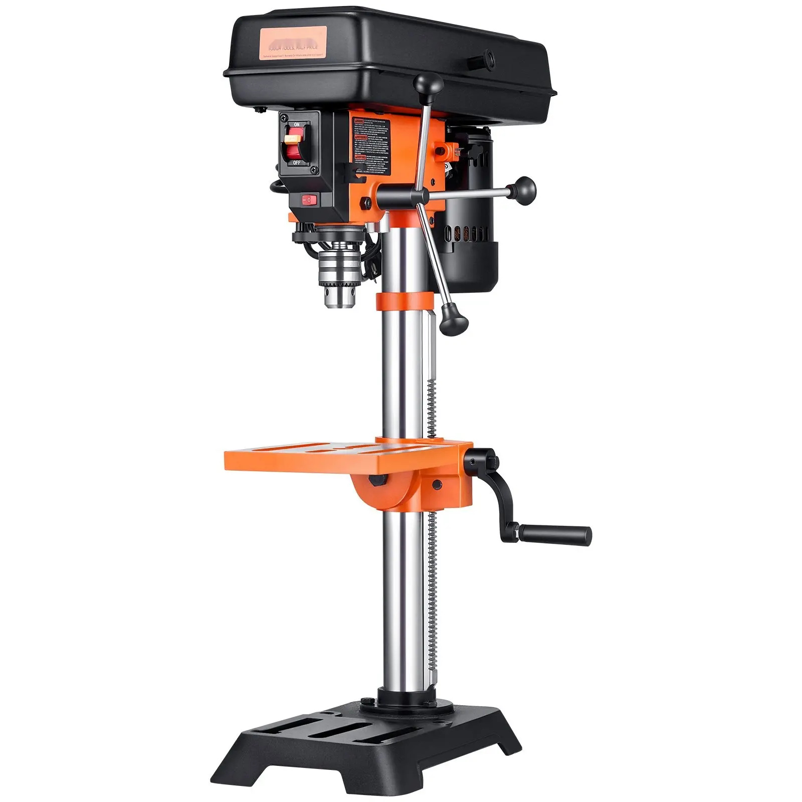 10-Inch Benchtop Drill Press with Cast Iron Housing, 5-Speed Motor, 3.2-Amp, 610-2800 RPM Variable Speed, Adjustable Depth Stop, Table Tilt, Precision Chuck, Ideal for Home Workshop and Light Metalworking