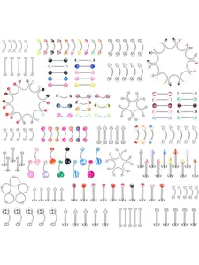 Body Piercing Jewelry Set for All Piercings, Nose Piercings Kit, Includes Tongue Ring, Septum Ring & More, Durable Metal Material, Perfect for Daily Wear