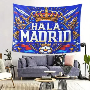 Hala Madrid Tapestry - Vibrant Soccer Fan Wall Art | Perfect for Living Room, Bedroom, Office Decor, Indoor Use Cotton Decorative