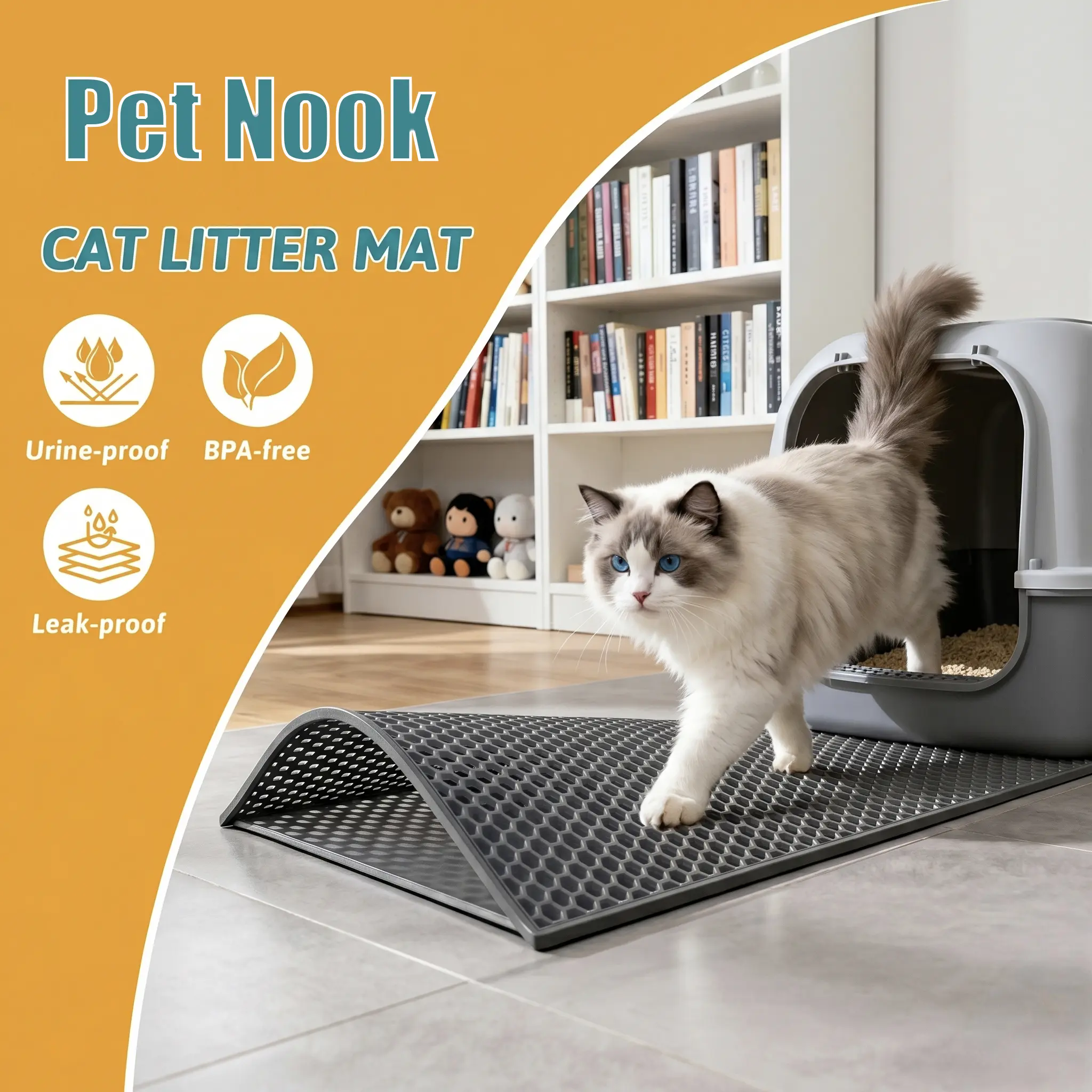 Large Cat Litter Mat for Kitty Litter Trays - Honeycomb Double-Layer Kitty Pad, Urine-Proof, Waterproof, Scatter Control, Less Waste, Easy to Clean Washable Pee Pad for Cat Owners
