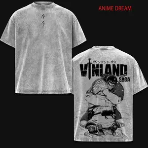 Thors and Thorfinn Vinland Saga Anime Double Printed Vintage Washed Tee Unisex Oversize Heavyweight Cotton T-shirt for Anime Fans and Lovers