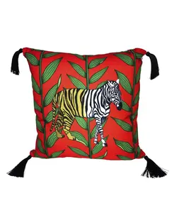 Zebriger Throw Pillow - High End Indoor Pillow with Hand Embellished Tassels, 100% Poly-Fill, 8.1 oz/yd² Fabric Weight, Linen Feel, Unisex