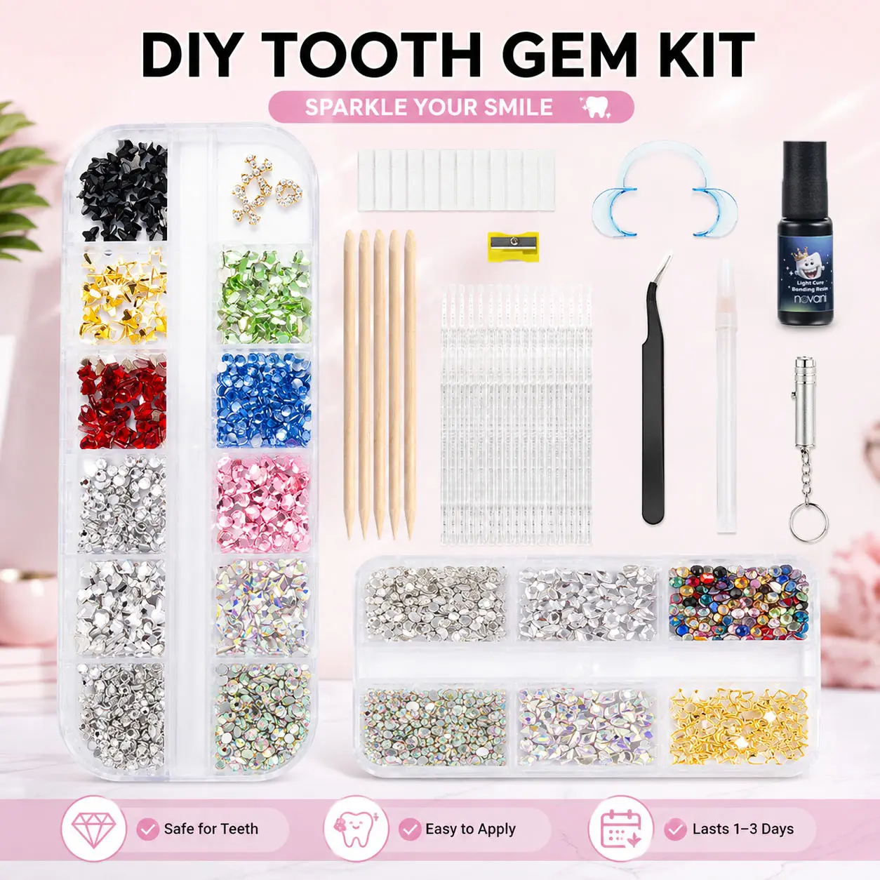 DIY Tooth Gem Kit Teeth Jewelry Starter Kitwith Tools & Sparkling Gems for Easy CraftingFashion Smile Decor Multi-pack for DIYAccessories & Personal Style Polish Dental Kit