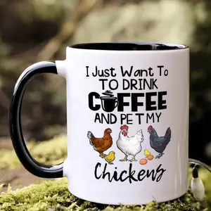 1pc, 3A Grade, I Just Want to DRINK COFFEE AND PET MY Chickens, Chicken Mug, Funny Mug, 11Oz Ceramic Coffee Mug, Room Decoration, Summer And Winter Drinking Mug, Birthday Gift, Holiday Gift, Christmas Gift, New Year Gift