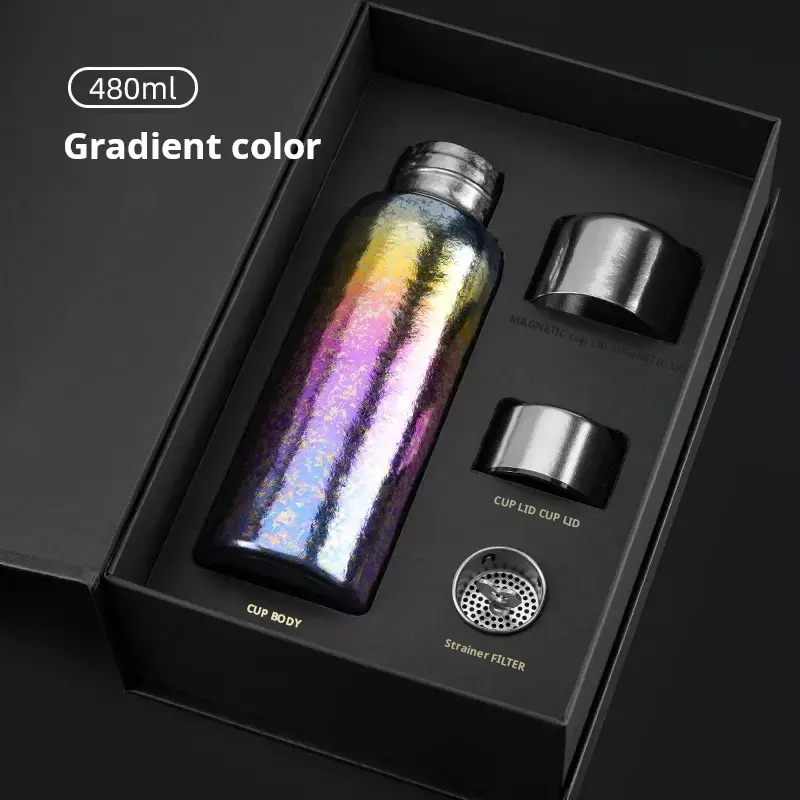 480ml Pure Titanium Thermal Flask Tumbler - Smart Tea-Steeping, Gradient Color, Dual-Use Travel Mug for On-the-Go Brewing, Ideal Wellness Gift for Her