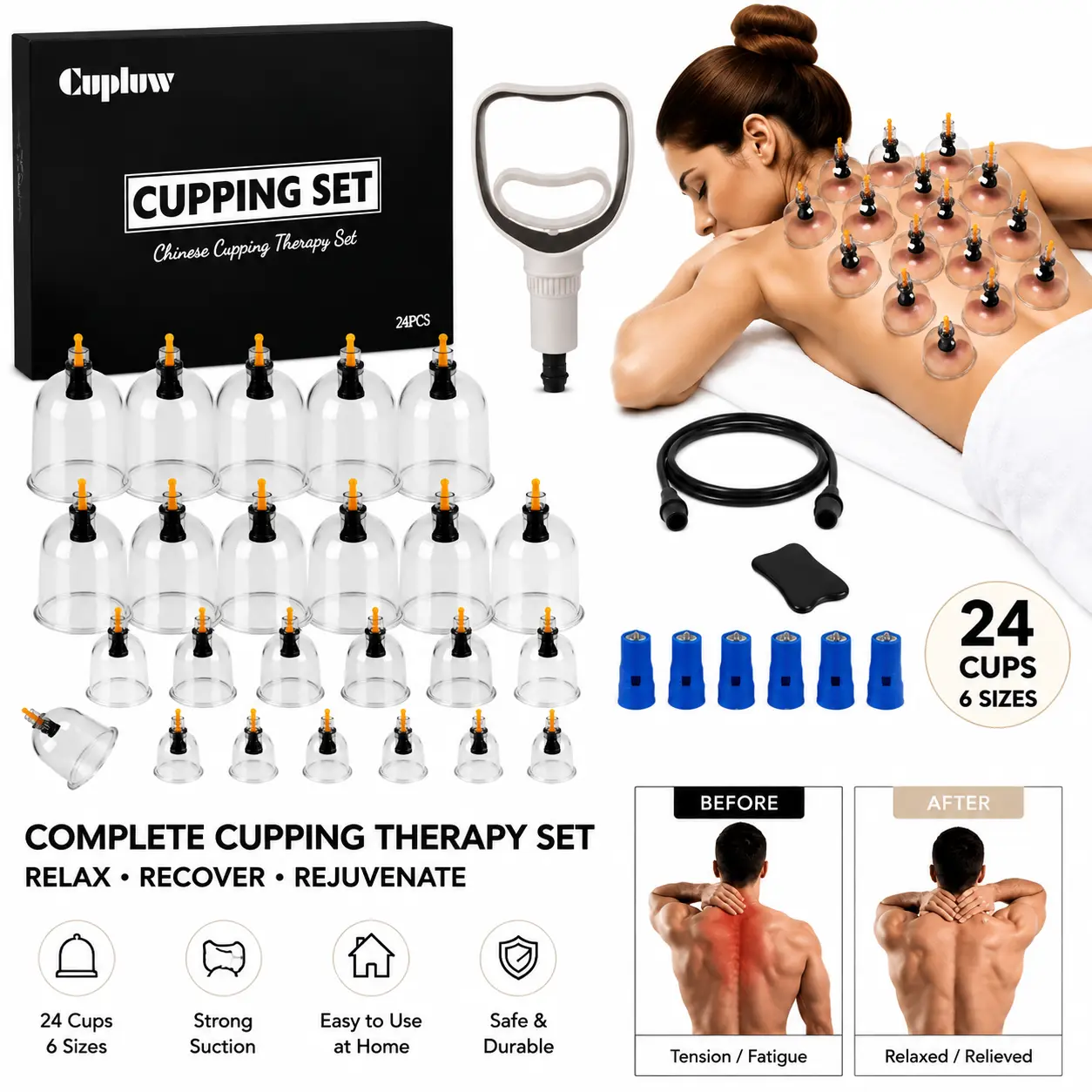 24PCS Adjustable Smooth Vacuum Cupping Set with Hand Pump - Chinese Cupping Therapy Kit for Daily Body Care, Back & Neck Massage, Relaxation, Christmas Gift, Birthday Gift