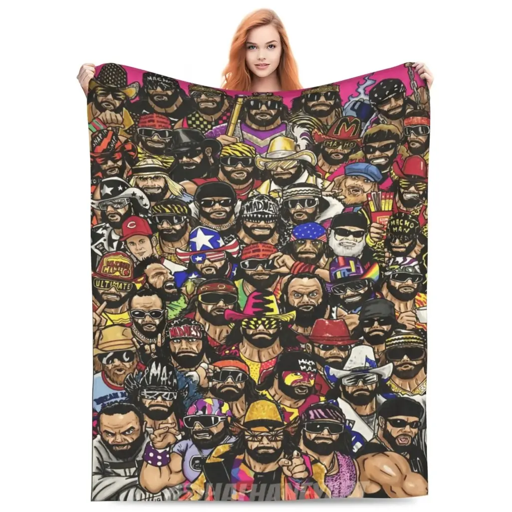 Macho Man Randy Savage Collage Blanket, Retro Wrestling Throw Blanket, Ultra Soft Cozy Fleece, Vintage Aesthetic Fan Gift, Home Decor, Birthday Christmas Gift Idea