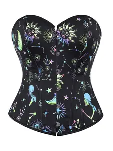 Women's New Holiday Style Tight-Fitting Bra, Skeleton Print Fishbone Support Back Tie Under Bust Corset, Comfortable Fit for Halloween Party Daily Wear