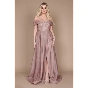 Dylan & Davids Long Off Shoulder Glitter Prom Dress