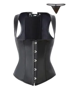 Christmas Women's Faux Leather Adjustable Corset Belt, Button Design Vintage Style High Waist Shaperwear Top, Waist Cincher Party Fashion Outerwear Gift Thong Included Underwear Womenswear
