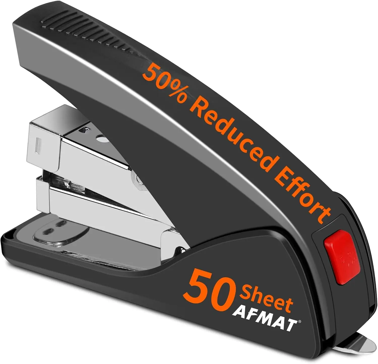 AFMAT Ergonomic Stapler - Office Stationery Supplies, Office Accessories, 50-Sheet Capacity, 1-Finger Touch Stapling, Built-In Remover, Portable Space-Saving for Daily Use