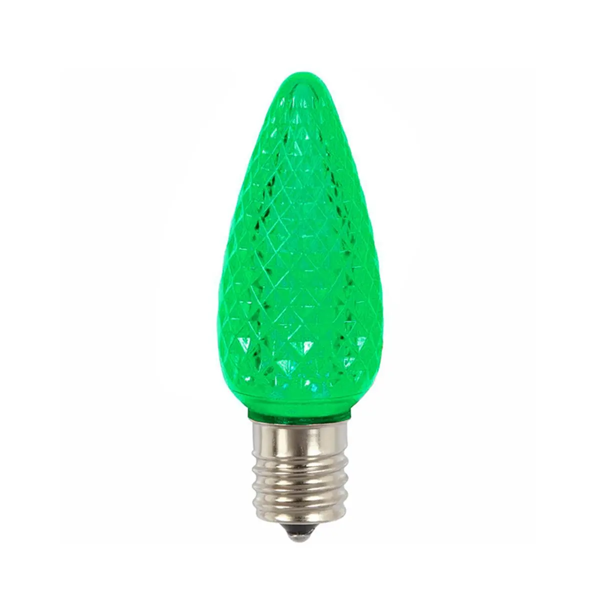 212 MAIN C9 Size Christmas Replacement LED Bulbs, 120V Faceted Transparent Green Bulbs, True Faceted Look, Super Bright Illumination, LED Bulbs Included