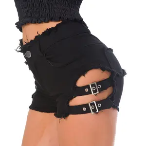 2026 New Summer Collection: Sexy Women's Nightclub Wear High-Waisted Denim Shorts with Distressed Ripped Design Womenswear Bottom work pants women