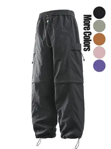 Men's Solid Pocket Zipper Jogger Pants, Loose Casual Comfy Breathable Waterproof Windproof Trousers for Outdoor, Men's Bottoms for Fall & Winter, Baggy Jogging Pants