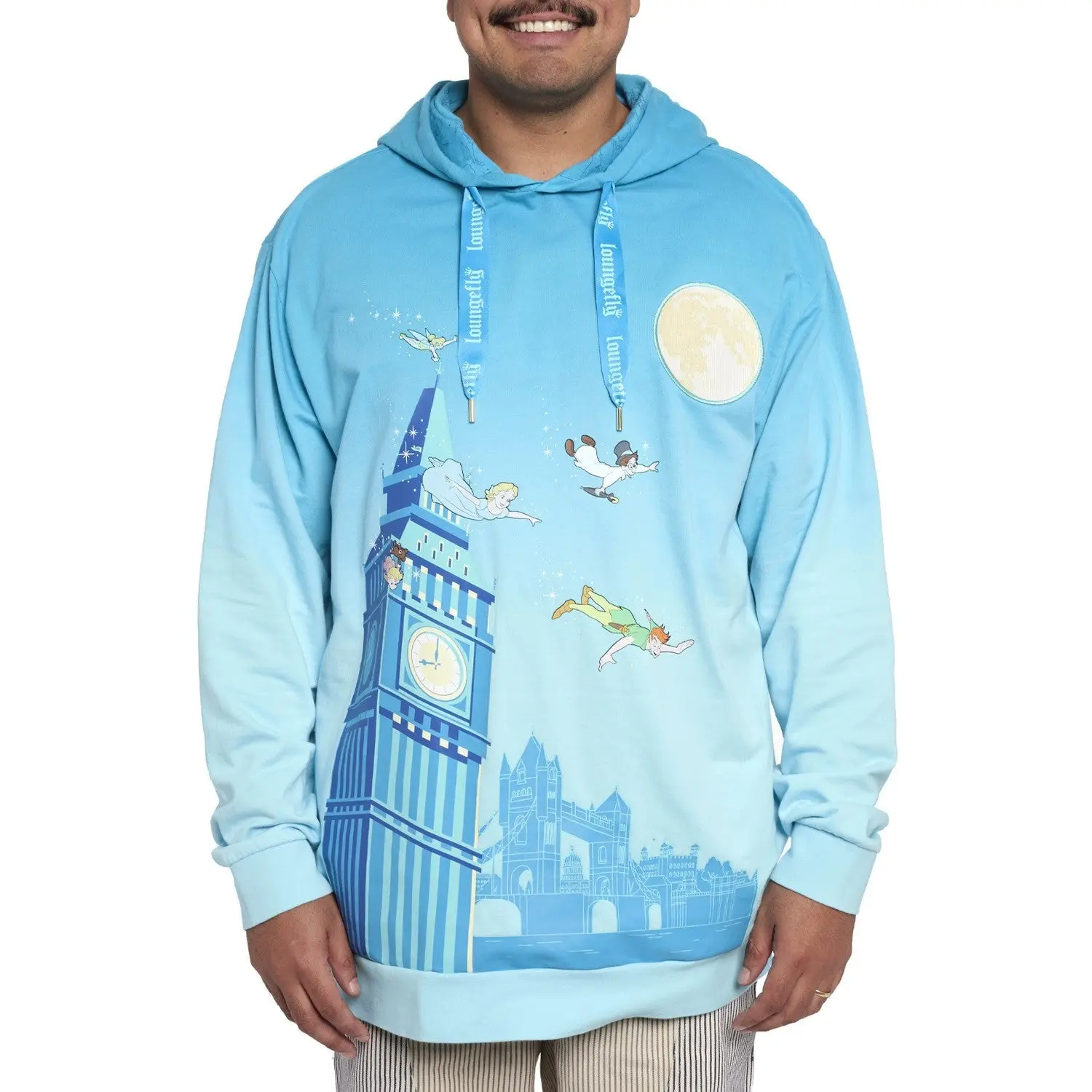 Women's Peter Pan Themed Embroidered Print Cotton Glow Hoodie, Twilight-Inspired Unisex Tops, Gradient, Long Sleeve