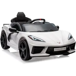 12V Kids Ride on Car Licensed Corvette Battery Powered Car Toddles Electric Sports Car Toy with Remote Control, Visual Dashboard, LED Lights, Music, Gifts for Boys Girls, White