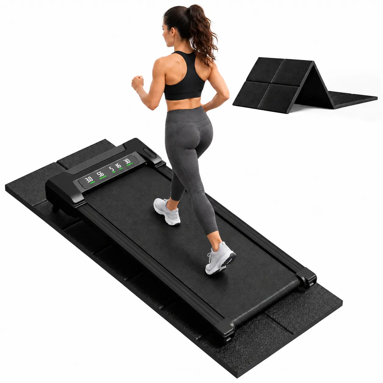 Foldable Heavy-Duty Fitness Equipment Mat, Non-Slip Shock-Absorbing 55"x24"x0.25" Thick for Carpet & Hardwood Floor Protection - Compatible with Peloton Commercial Treadmill, Incline Walking Treadmill, Elliptical