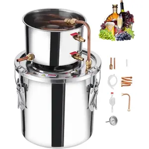 VEVOR Alcohol Still, 8 Gal/ 30 L Stainless Steel Water Alcohol Distiller with Copper Coil, Home Brewing Refining Fermentation Kit with Thermometer, for Wine Whisky Brandy, Silver