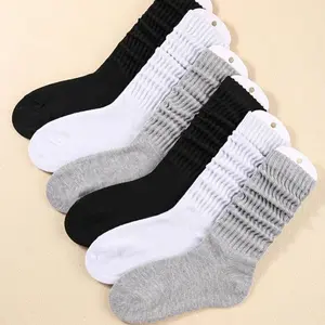 6 Pairs Casual Stacked Mid-Calf Socks  All-Season Warm Fashionable stretch socks for Women Men Daily Wear Easy Matching Boot Socks 2 Black 2 White 2 Gray