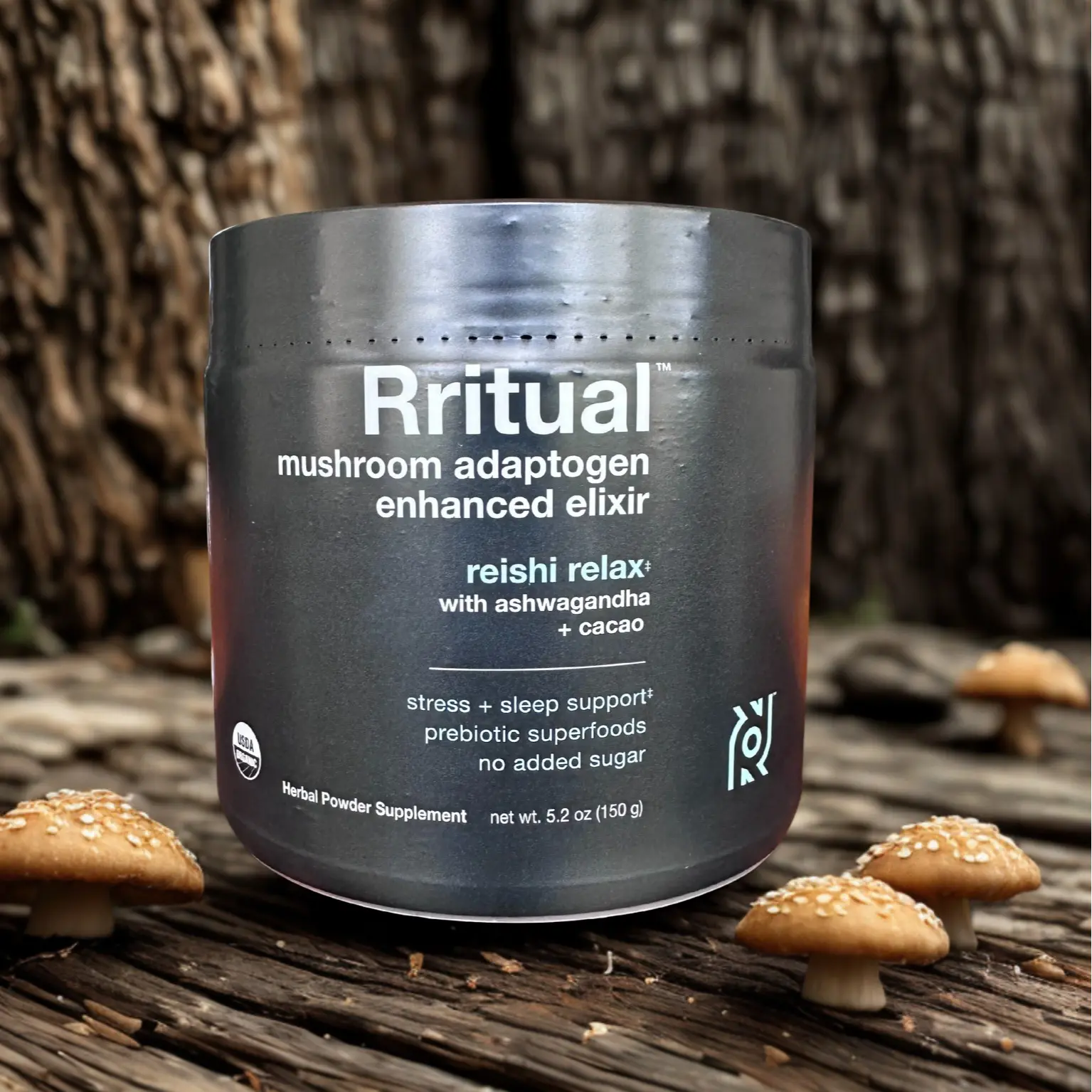 Rritual Reishi Relax – Organic Mushroom & Ashwagandha Powder | Stress Relief, Sleep & Immunity Support (Large Container)