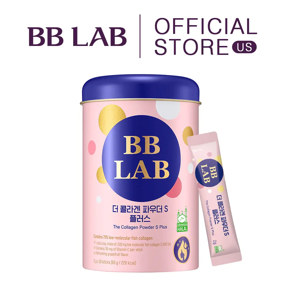 [BB LAB] Collagen Powder S Plus Halal, Low Molecular Korean Collagen Powder Stick Supplement, Marine, Fish Collagen Peptides, Vitamin C, Glycine, Fast Absorption, Grapefruit Flavor (2g x 30 sticks)