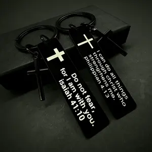 Bible Verse Christian Keychain with Cross Charm - Isaiah 41:10 & Philippians Engraved Stainless Steel Religious Faith Gift