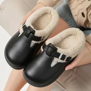 Winter Warm Fur Clogs Slippers for Women EVA Waterproof Non Slip House Slippers Woman Indoor Outdoor Thick Plush Cotton Shoes