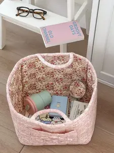 Foldable Storage Organizer - Floral Design Tote for Home,Travel & Daily Essentials | Durable & Space-Saving | Easy-Clean Fabric, Versatile Gift Idea Decorative FlowerCollapsible Handle Basket Reusable Grocery Shopping Bags toybox clothes book