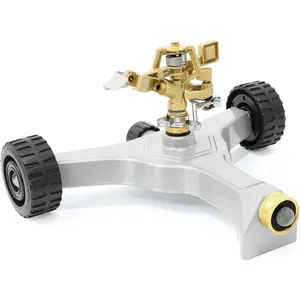 RESTMO Heavy Duty Full Metal Pulsating Sprinkler with Wheeled Base, 360° Rotating Impact Sprinkler for Large Area Lawn & Yard Irrigation, Adjustable Zinc Alloy Head for Flexible Coverage