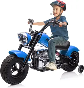 【Christmas Gift】36V Blue Electric Off-Road Dirt Bike for Teens, 350W Brushless Motor, LED Lights, Music Function, Spring Suspension, Training Wheels, Pneumatic Tires