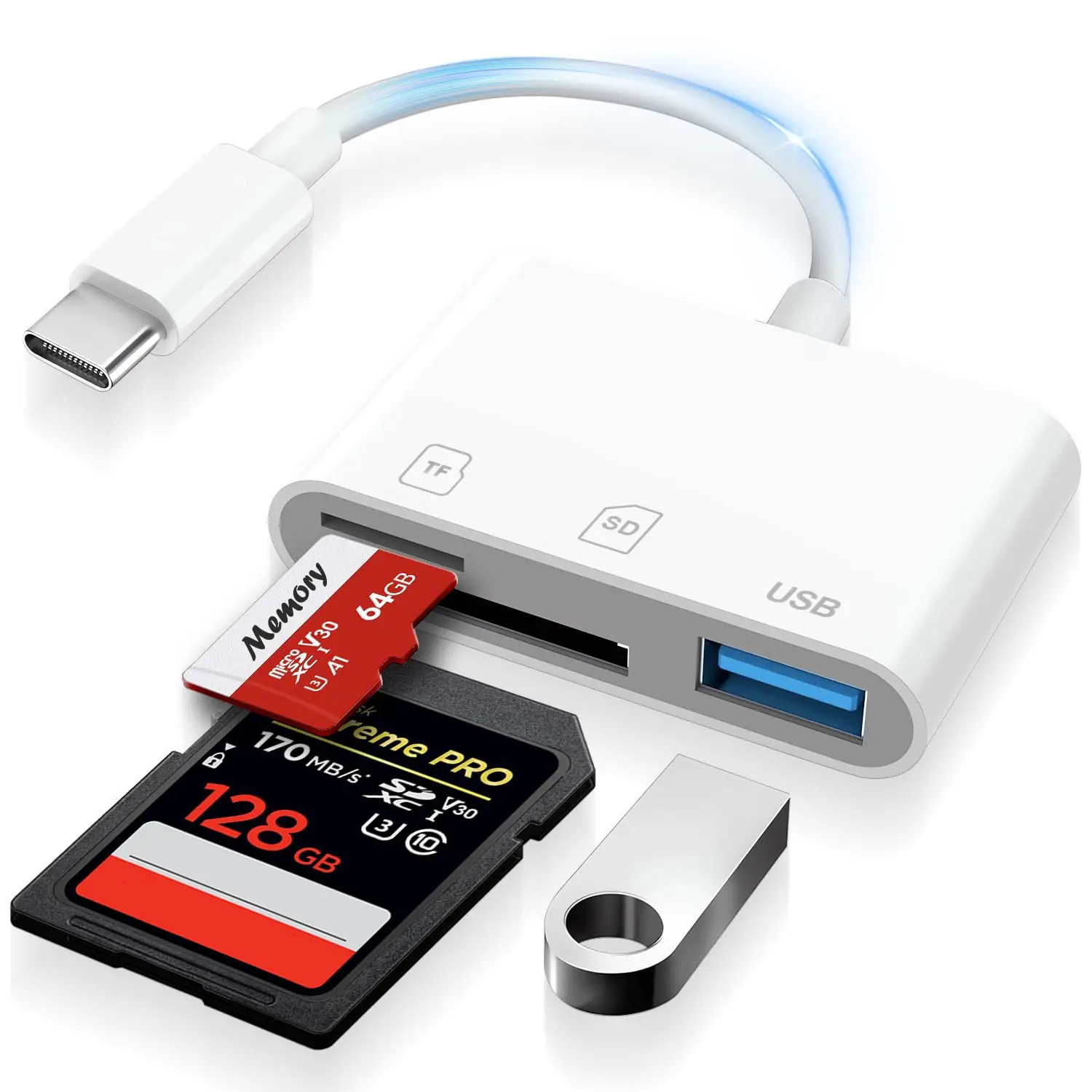 3 in 1 USB C SD Card Reader for iPhone 15-17 & iPad/Mac Pro/Air USBC/Type C Adapter with USB A Port for iPhone 16 & Android Devices