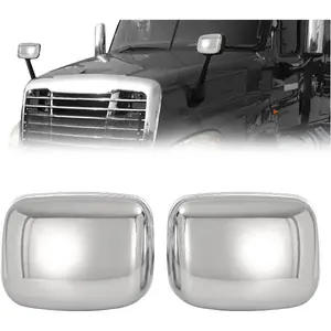 HECASA Front Pair Left&Right Hood Mirror Cover Compatible with 2008-2017 Freightliner Cascadia Front Outside Mirror Cap Trim Plastic ABS Chrome Silvery Driver&Passenger Side
