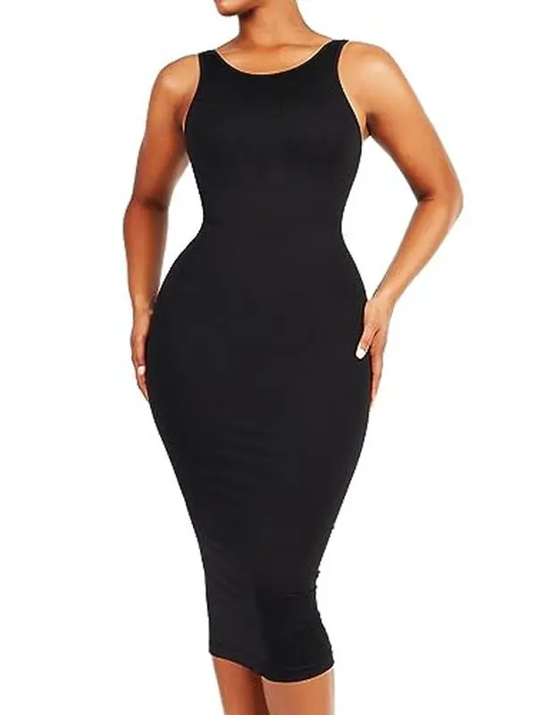R3D INK Shaper Dress Tummy Control Dress Bodycon Party Dress for Women Built in 360° Contour Shaper Dress (XL/XXL, Black) Fabric 55% recycled nylon, 36% nylon, 9% spandex;