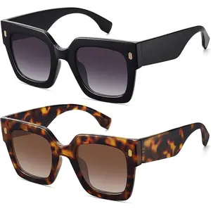 【Summervibes】1/2Pcs Vintage Oversized Square Sunglasses for Women Men, Retro Womens Luxury Big Large Square Wide Frame Shades Retro Trendy Fashion UV400 Protection