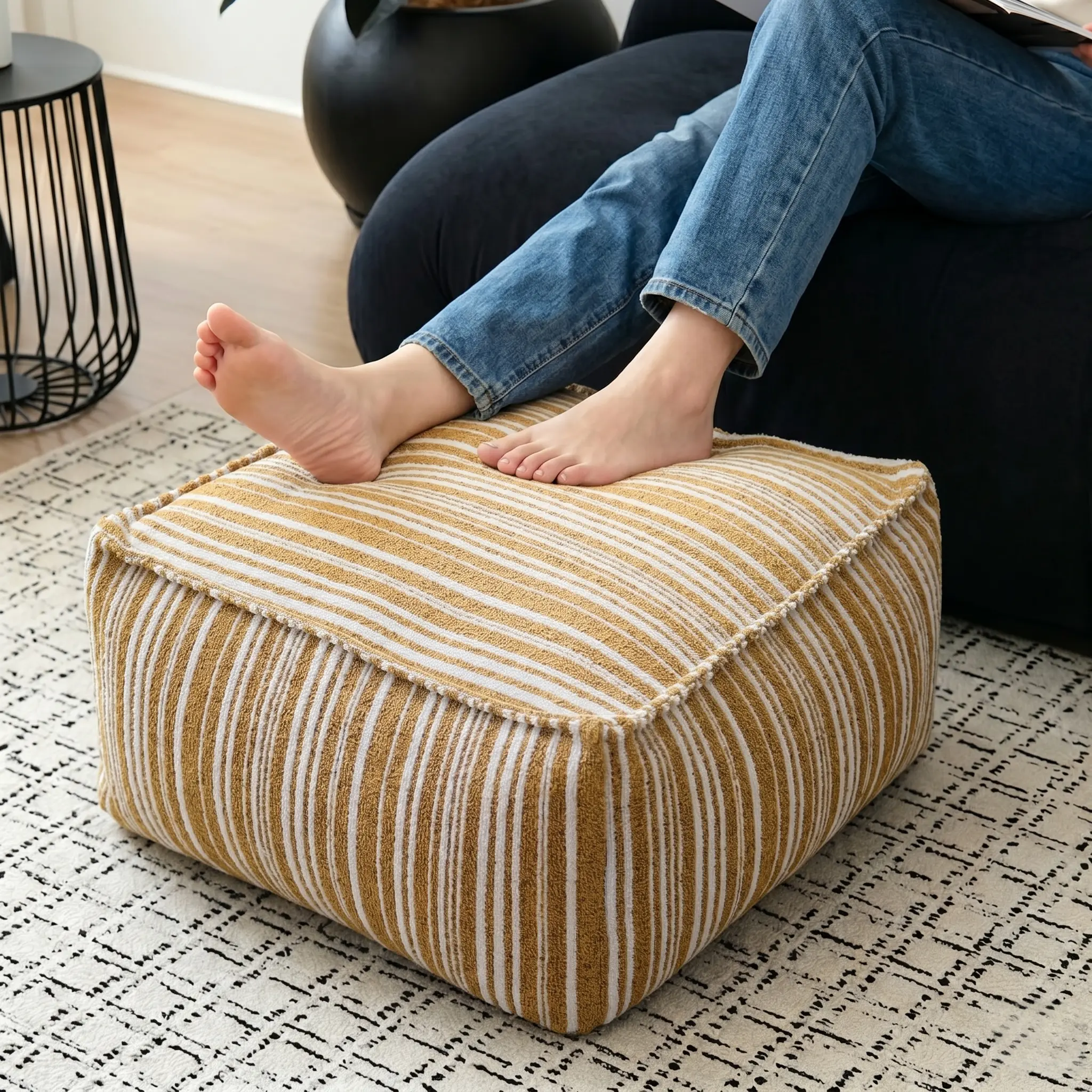 Large Capacity Unstuffed Square Pouf Cover with Zipper DIY Ottoman Cover Floor Cushion Cover Home Decor