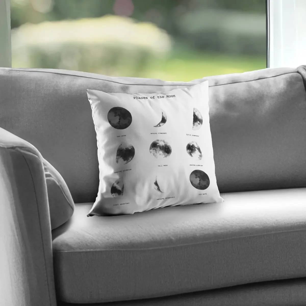 360 Stand 14x14 in. Celestial Print Moon Phases Square Cushion - Poly Twill Weave, Space Motif, Earth & Galaxy Home Bedding Insert, Textiles Soft Furnishings, Astronomy, Room Decor, House Decor