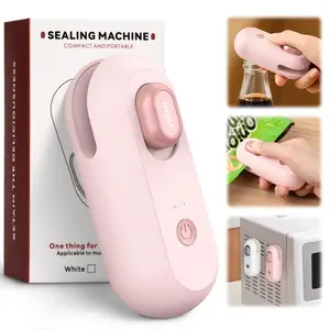 IMOLI  New 4 in 1 Mini Sealing Machine Snack Bag  Opener Built-In Cutter USB Rechargeable Plastic Heat Sealer Portable Beer Bottle for Food Storage Magnetic Design Home Kitchen Pet Supplies Camping