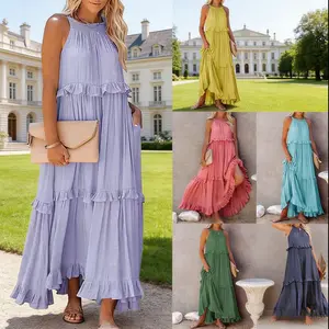 2026 Bohemian Style Women's Flowy Ruffle Maxi Dress Casual Boho Beach Vacation Big Swing Sundress Mother's Day Gift
