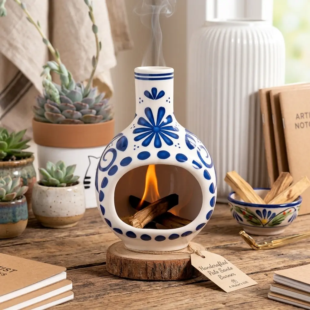 Handmade Ceramic Palo Santo Holder Burner - Mini Chimenea Incense Dish for Palo Santo and Sticks - Sage Holder for Meditation Decor