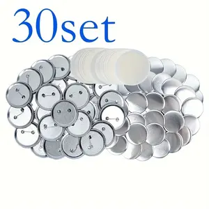30-Piece Button Parts Set for Badge Making, Round Emblem Buttons, Blank Pin Backs, Iron Base Lapel Pins, DIY Brooch Materials