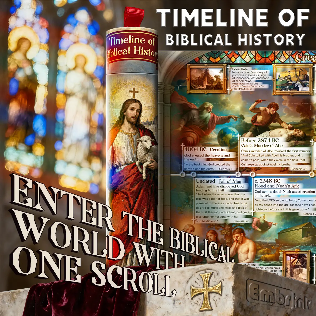 Biblical History Timeline Scroll Bible Timeline Chart Christian Wall Art 2 Meter Illustrated Scripture Timeline from Genesis to Revelation Bible Study Poster Religious Educational Chart Home Classroom Decor Christian Gifts for Men Women Families