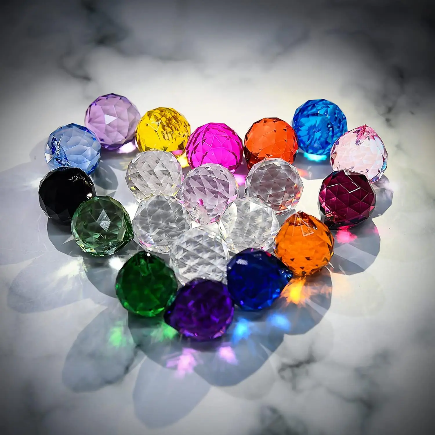 20-Piece Mixed Color Crystal Ball Prisms (0.8"/20mm), Hanging Drilled-Hole Decor for Sun Catchers, Rainbow Pendants & Fashion Accessory Accents, Crystal Decorative Ornaments