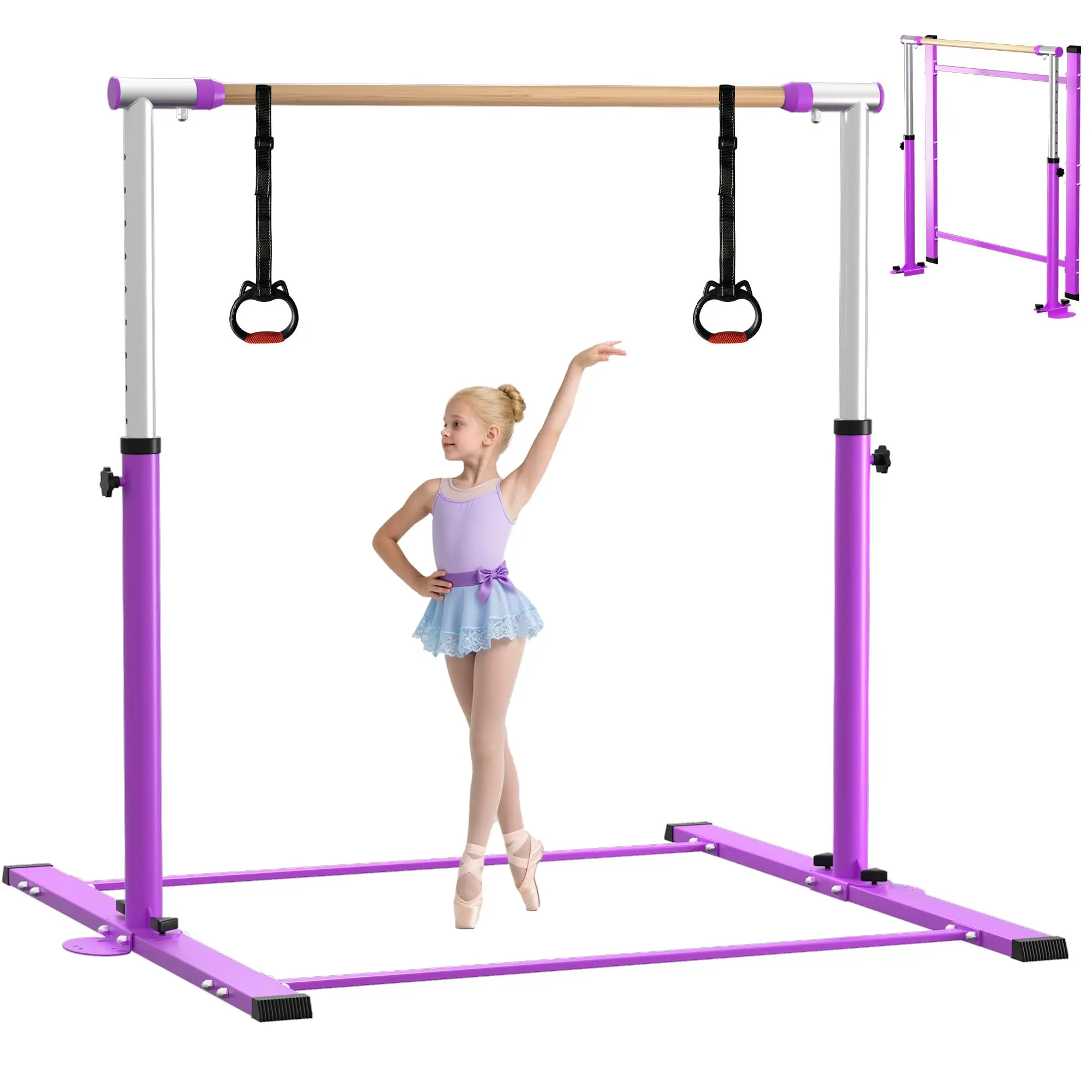Gymnastic Kip Bar,Horizontal Bar for Kids Girls Junior,3' to 5' Adjustable Height,Home Gym Equipment,Ideal for Indoor and Home Training,300lbs Weight Capacity