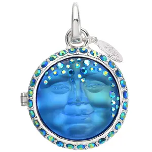 Love Never Dies Mystic Seaview Moon Locket Open Ring Charm (Sterling Silvertone/Mystic Blue Sphinx)