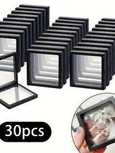30pcs 3D Floating Display Box with Elastic Film, Dustproof Jewelry Organizer for Necklaces Bracelets Rings, Snap Closure, Friday Deal